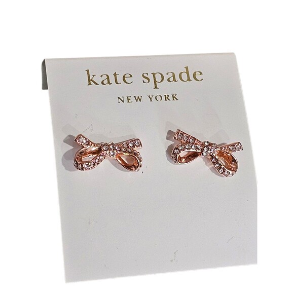 Kate Spade Skinny Mini Bow Rose Gold Pave Crystal Stud Earrings Pierced Post - Picture 3 of 6